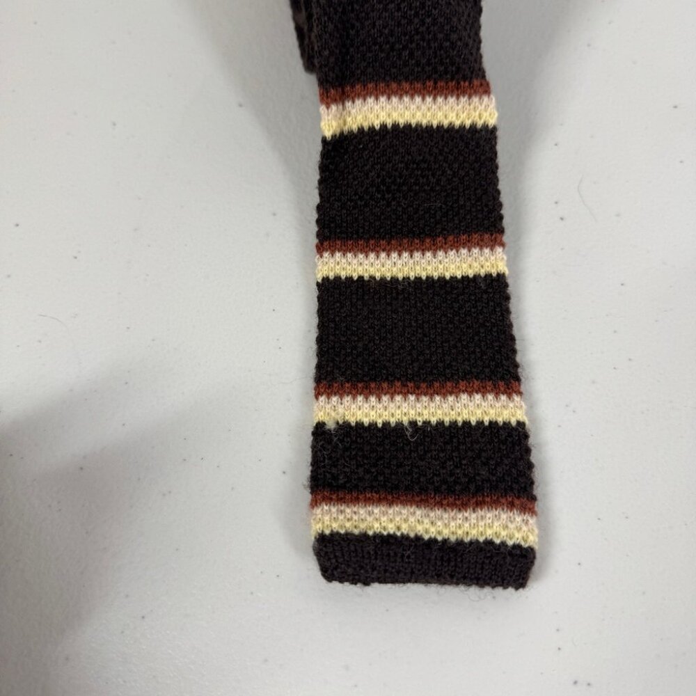 Vintage Yves Saint Laurent Paris Square Tip Knit Tie Brown Striped Necktie - Picture 3 of 15